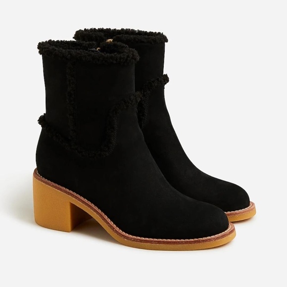 J. Crew Suede Sherpa Stacked Heeled Boots - Picture 1 of 10